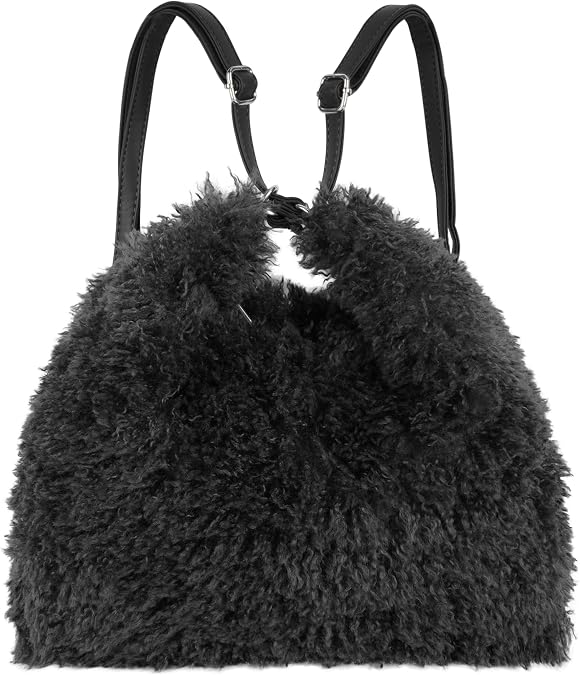 Luxury Plush Tote Bag for Women Convertible Shoulder Bag Backpack Soft Faux Fur Tote Zipper Closure Spacious Interior