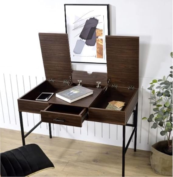Acme Verster Wooden Storage Writing Desk with USB Port in Oak and Black