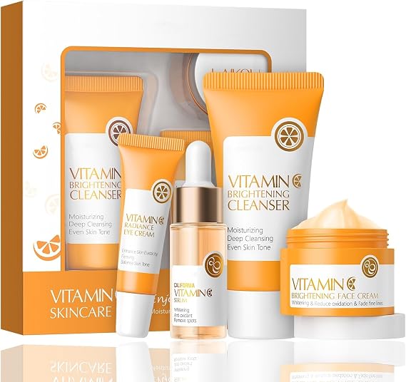 Vitamin C Skin Care Sets &amp; Kits, Skin Care For Women , Skin Care Set For Pamper Valentine's Day Gifts, Facial Kit,Skincare Set,Cleanser, Serum,Cream,Eye Cream, Womens Christmas Gifts