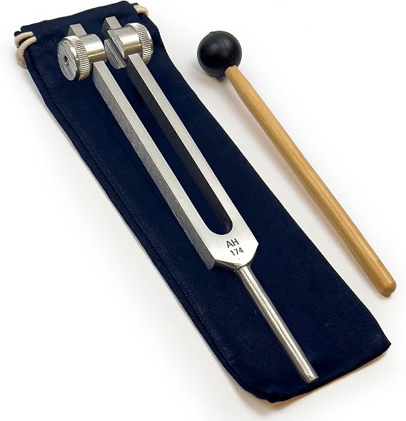 174 Solfeggio Weighted Tuning Fork for Healing with Carry Bag and Striker - Sound Healing and Biofield Harmonization - Sound Healing Instruments, Sound Therapy Tools, Biofield Tuning - Silver