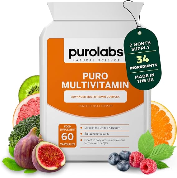 Purolabs Multivitamins & Minerals Supplement - 34 Essential Nutrients - Daily Multivitamin Tablets for Men & Women - 60 Vegan Capsules - Made in The UK