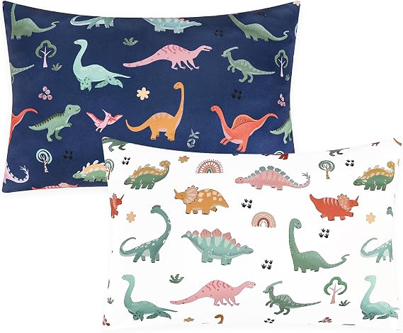 2 Pack Toddler Pillowcase, Travel Pillow Case Cover 13x18 Inches, Ultra Soft Baby Kids Pillowcase, Small Pillow Cases for Girls Boys, Blue & White Dinosaur