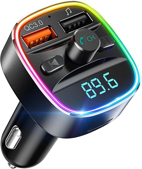 Nulaxy Bluetooth FM Transmitter, Bluetooth Car Adapter with Dual USB Charger Wireless Radio Car Kit MP3 Player Support TF Card & USB Disk, Hands-Free Calling, 7 Colors Led Backlit Light, Black | QC3.0 fast charge,HD music player,hands-free calling,7-color LED,voltmeter shows battery status,TF/USB music playback