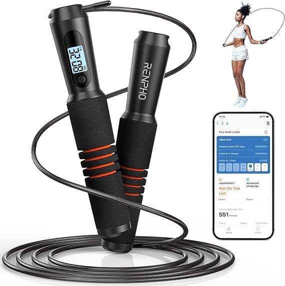 RENPHO Smart Jump Rope with Counter, App Data Tracking, LCD Display