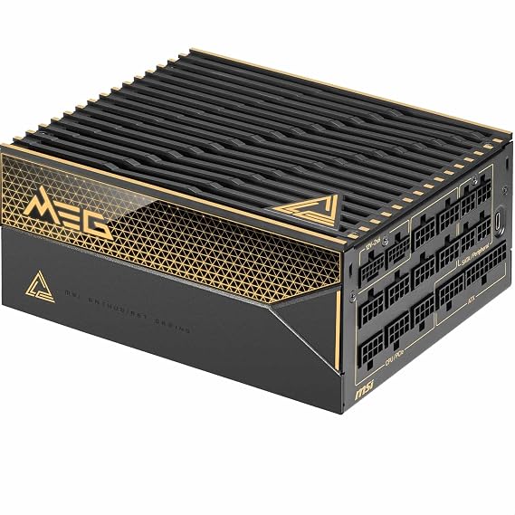 MSI MEG Ai1600T PCIE5 Power Supply Unit, 1600W, 80 Plus Titanium, ATX 3.1, PCIe 5.1 GPU Support, Dual-Native 12V-2x6, Cables with Dual-Color 12V-2x6 connectors, ATX PSU, Braided Cable