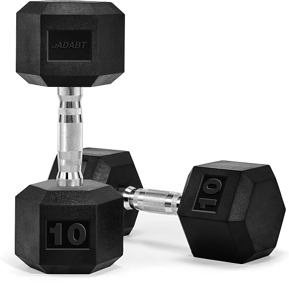 ADABT Hex Dumbbells | Rubber Encased Free Weights with Knurled Steel Handles | Anti-Roll Design | Home Gym & Strength Training | 4kg/5kg/6kg/8kg/10kg/12.5KG/15KG/17.5KG/20KG