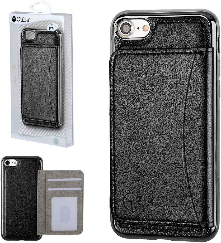 CUBE Wallet Case for Apple iPhone 87 - Black Leather