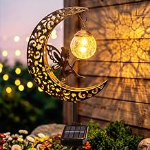 Solar Lights Outdoor Garden, LED Moon Fairy Solar Crackle Glass Globe Light, Waterproof Metal Stake Garden Ornaments for Pathway Lawn Patio Decor, Gifts for Women Mum Grandma [Energy Class A]