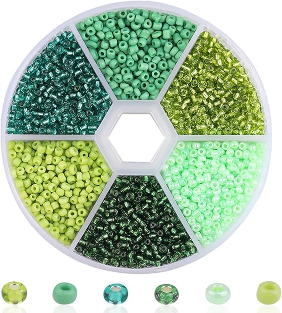 1 Box 3900pcs Mixed Color 2mm Glass Seed Beads-Small Round Spacer Loose Czech Beads for Jewelry Making Embroidery Accessories, (Green)