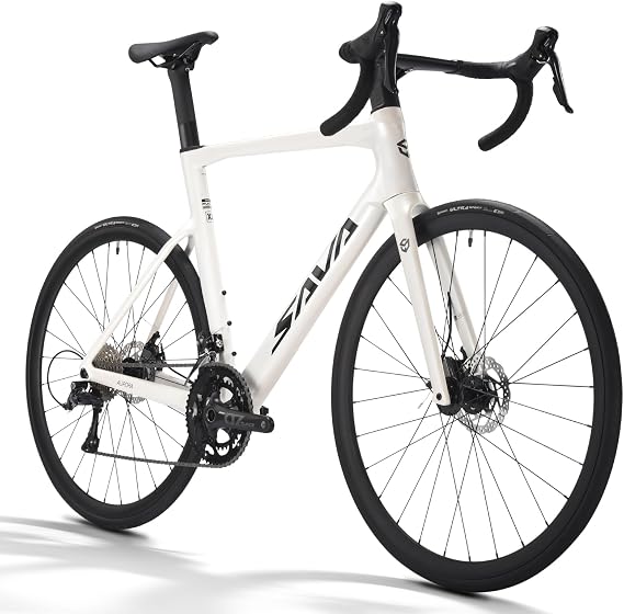 SAVADECK Carbon Disc Road Bike, Integrated Design Racing Bicycle Carbon Frame Carbon Fork with Shimano SORA R3000 Derailleur System 18 Speed Disc Brake Road Bike for Men or Women.