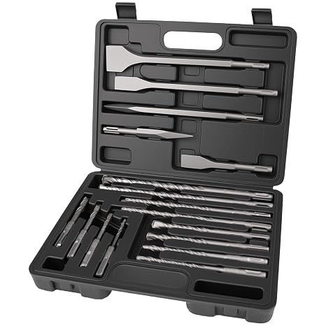17PCS SDS Plus Drill Bit Set, Rotary Hammer Bits for Concrete