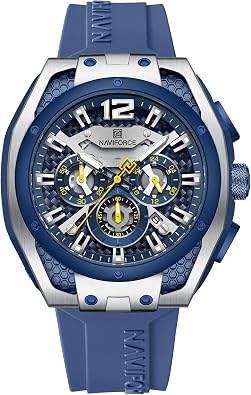 NAVIFORCE Mens Square Watches,Chronograph Analog Calendar Wrist Watch,Quartz Waterproof Watches for Men,Silicone Band
