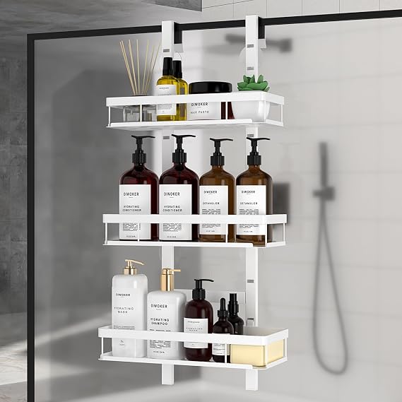 Shower Caddy Hanging, Over Door Bathroom Storage White, 3-Tier
