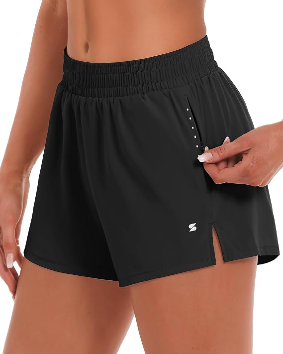 Stelle Women's 3.5" High Waisted Running Shorts Quick-Dry Gym Shorts Workout Athletic Shorts Mesh Liner with Zipper Pockets
