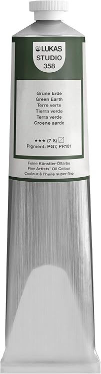 Lukas Studio Artist Oil Color Paints - High-pigment oil paint made with natural binder for artist, painting, more! - [Green Earth - 200 mL]