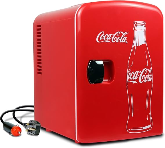 Mini Fridge For Bedrooms 4L Small Fridge 6 Can Table Top Quiet Mini Fridges For Skincare Office Food Drinks Kids Home Car & Travel 12v Portable Cooler Refrigerator by Coca-Cola, Red [Energy Class A]