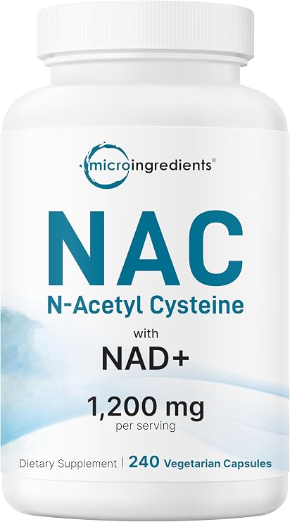 Micro Ingredients NAC with NAD+, 1200mg Per Serving, 240 Veggie Capsules | 2-in-1 N-Acetyl-L-Cysteine with Nicotinamide Adenine Dinucleotide | Antioxidants, Immune & Liver Support* | Non-GMO