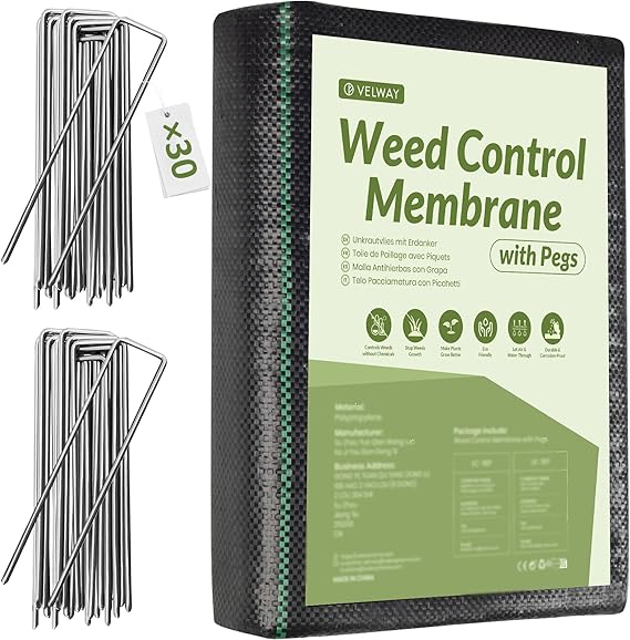 Velway Weed Control Membrane 1x10M with 30 Garden Pegs Heavy Duty