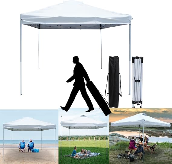 Pop-up Canopy 10x10 Patio Tent Instant Gazebo Canopy with Bag, Waterproof Removable, for Events Pavilion Beach BBQ Event (White, 10x10FT, No Sidewalls