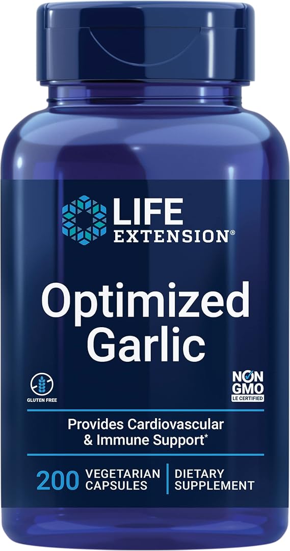 Life Extension Optimized Garlic, 200 Capsules | Supports Heart Health, Immune Function & Cellular Detoxification, Gluten-Free, Non-GMO & Vegetarian