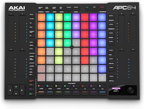 AKAI Professional Ableton MIDI Controller Sampler with Built-in Step Sequencer, 64 RGB Velocity Sensitive Pads, Finger Drum, MIDI Input/Output, DTM and DAW with 8 Touch Strips APC64