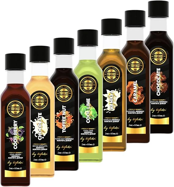 By Tüfekçi 7-Piece Advantageous Special Trial Package Coffee, Cake and Cocktail Syrup from Real Sugar Beet 7X60ML