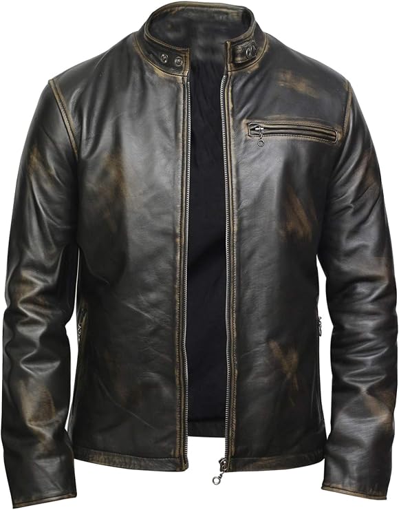 BRANDSLOCK Mens Leather Biker Jacket Black Real Leather Coat Designer