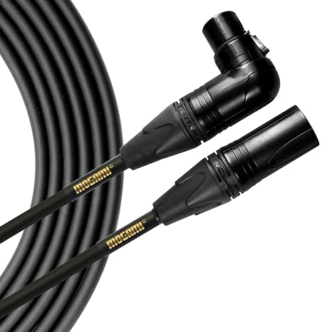 Mogami Gold XLR Stage Microphone Cable | Ultra-Durable Right Angle Female XLR to Straight - 10ft, Road-Ready, High-Fidelity Audio for Stage, Broadcast & Studio Use