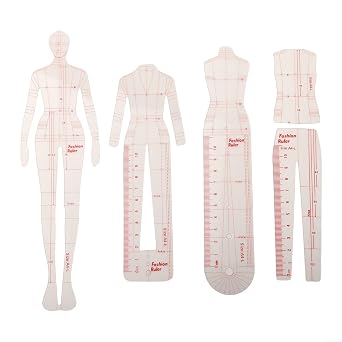 Fashion Drawing Template Ruler Set, Woman Sewing Humanoid Patterns Design, Clothing Measuring for French Curve Rulers for A4 Pattern Paper Draft DrawingsB