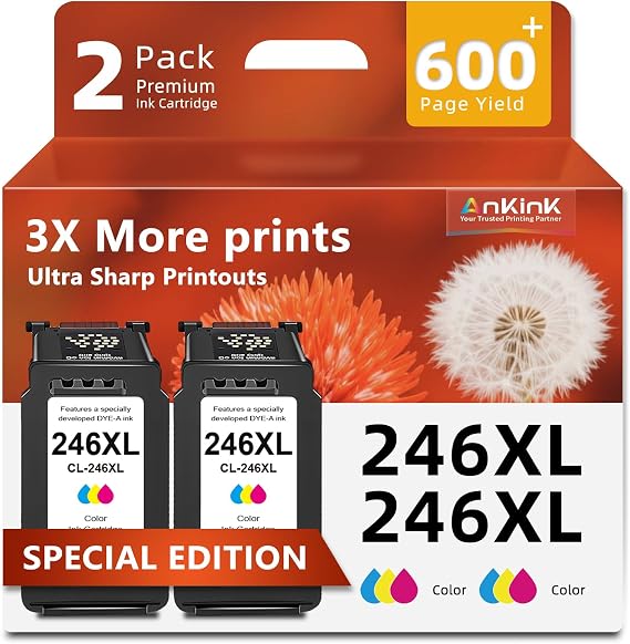 Ankink 246XL Color Ink Cartridge Replacement for Canon CL 246 CL246 XL | For Cannon MX490 TR4520 TS3322 TR4522 TR4500 TS3122 TS3300 MX492 MG2522 TS3100 TS3320 MG2500 Printer, Ink for CL246XL, 2-Pack