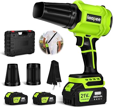Leaf Blower Cordless,Battery Powered 800,000 RPM Electric Leaf Blower with 2 x 4.0Ah Battery and Charger Handheld Blowers for Lawn Care,Dust,Snow,Car Blowing Water with 2 Extended Nozzle