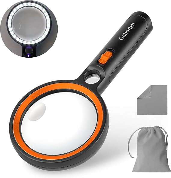Magnifying Glass with 30 LED Lights, 10X 20X 45X Handheld Illuminated