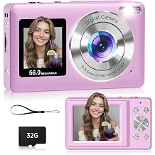 Digital Camera,56MP Dual-Screen Point and Shoot Camera with Auto Focus,Smile Capture,Anti-Shake,16X Zoom,32GB SD Card Digicam Gift for Boys Girls Teens
