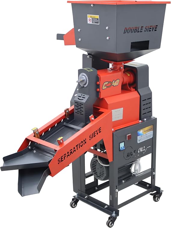 TECHTONGDA Rice Sheller Peeling Machine Huller for Millet Corn Niblet Grain Cereals with 2-Layer Vibratory Screen Hopper with Screen 286-374lbs/h 220V