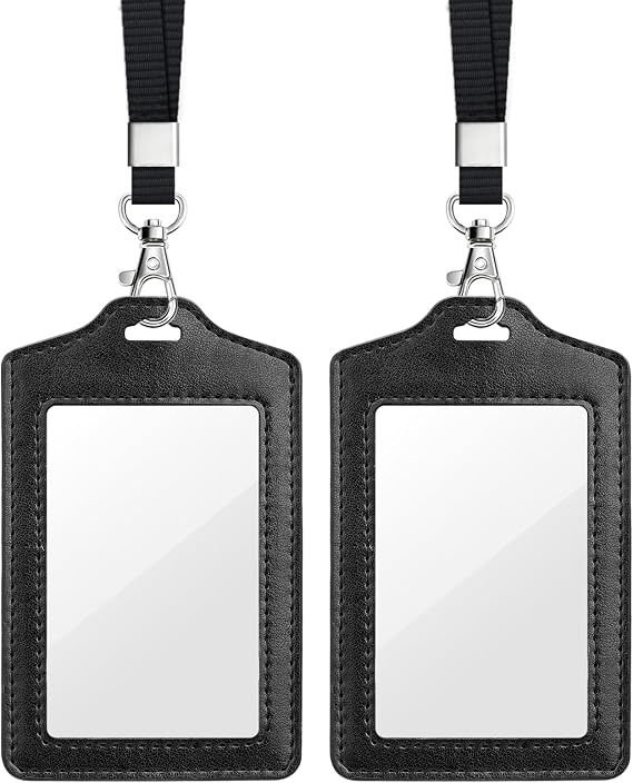 Teskyer 2 Pack Double Sided Clear Badge Holder with Lanyard, Black