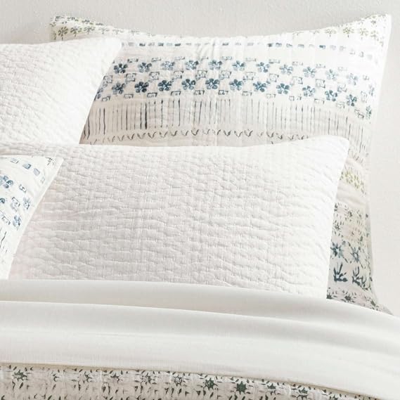 Pine Cone Hill Hawthorn Neutral Pillow Sham, Euro Size, Ivory/Grey Floral Pattern