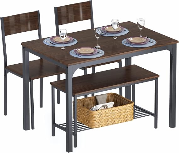 DlandHome Dining Table Set for 4 Kitchen Table Set Kitchen Table with Chairs Dining Room Sets Dining Table and Chairs Set,Rectangular Space-Saving Dinner Table with One Bench for Kitchen
