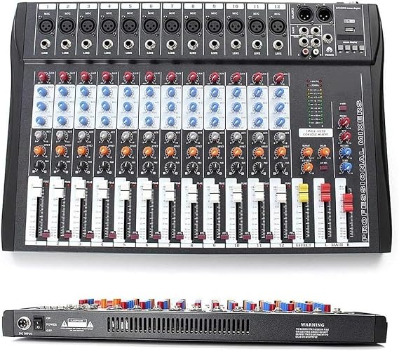 Studio Mixing Desks, Professional 12 Channel BlueTooth Audio Mixer DJ Mixer Board USB Power Mixing Console Music Stereo Sound Mixer