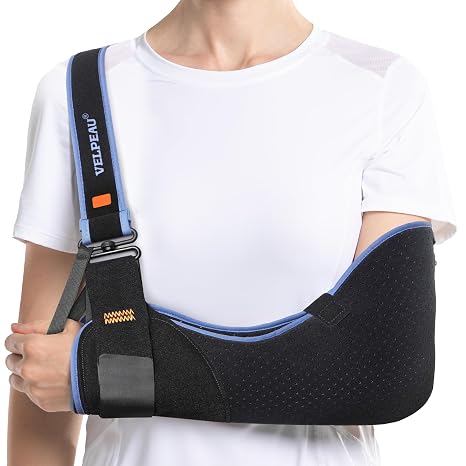 Velpeau Medical Arm Sling Shoulder Immobilizer for Women and Men, Black XL