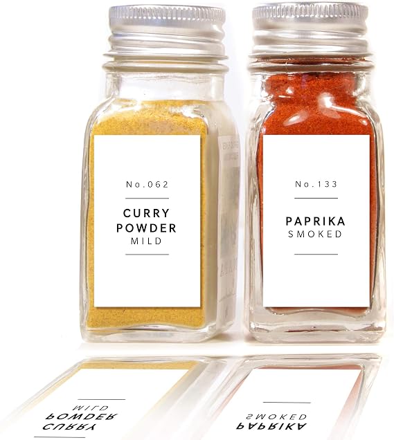 Lovable Labels Farmhouse Spice Jar Labels - Minimalist 184 Preprinted + 8 Blank Write-on Stickers Dishwasher Save & Waterproof Great for Spices and Seasonings Set to Organize Your Spice Rack