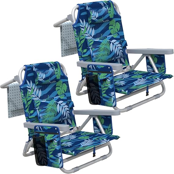 ZENPETIO 5-Position Backpack Beach Chair for Adults with Lumbar-2Pack | For Beach & Outdoor Adventures, Supports up to 330 Lbs with Cooler Bag, Cup Holder, Storage Pockets & Backpack Straps