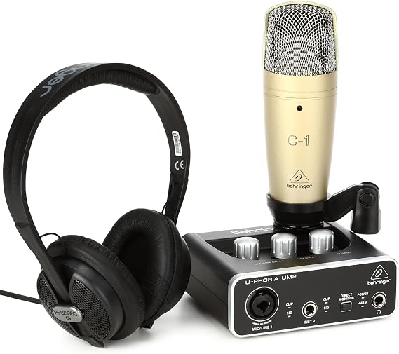 Behringer U-PHORIA STUDIO Complete Recording/Podcasting Bundle with USB Audio Interface, Condenser Microphone, Studio Headphones and More