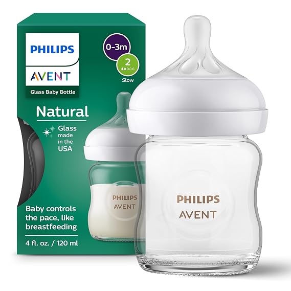 Philips Avent Natural Glass Baby Bottle, Slow Flow, 4 oz, BPA-Free, 1-Pack