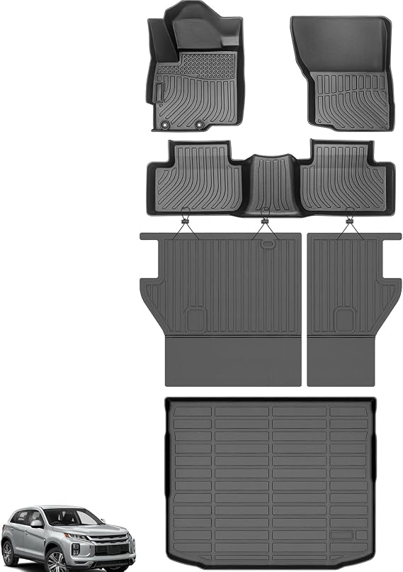 Floor Mats for Mitsubishi Outlander Sport 2011-2024, Outlander Sport Floor Mats Full Set Custom Fit Floor Liners & Backrest Mat & Cargo Liner, TPE Summer Winter Non-Slip Waterproof Mats Accessories