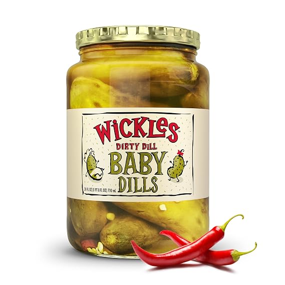 Wickles Pickles Dirty Dill Baby Dills (6 Pack) - Spicy Kosher Dill Pickles - Extra Dirty, Super Spicy, Wickedly Delicious Spicy Dill Pickles (24 oz. Jars)