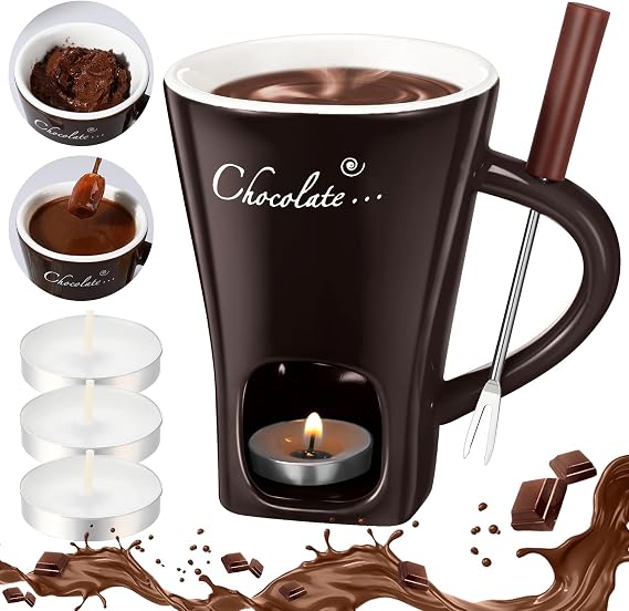 Honeydak 1 Set Chocolate Fondue Mug with Fork & Candle, Brown