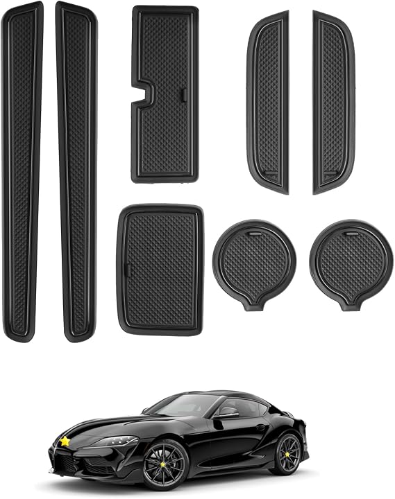 SKTU Door Slot Mat for 2020-2025 2026 Toyota Supra Accessories Door Groove Gate Pad 8Pcs Fit 2020-2026 Toyota GR Supra Door Compartment Cup Center Console Liners 2025 2026 Supra Floor Liners (Black)