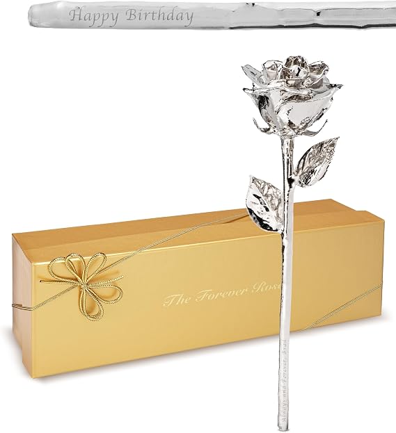 Forever Rose Silver Dipped Rose, Custom Laser Engraved Silver Flower