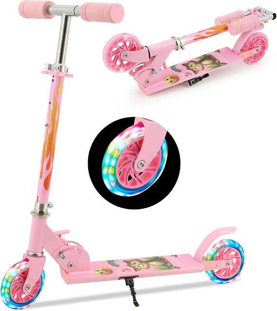 TENBOOM Scooter for Kids Ages 4-7 2 Wheels Light Up Gift Scooters for Girls Boys Ages 6-12 Easy Folding Kids Scooter with 3 Levels Adjustable Handlebar and Rear Brake…