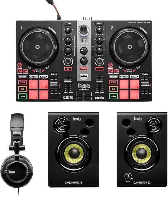 Hercules DJLearning Kit MK II, DJ Controller with Speakers and Headphones, Beginner DJ Set with Jog Wheels, 2 Deck DJ Mixer Controller, Portable DJ Equipment for Beginners, Compatible with PC | Speakers and Headphones, Beginner DJ Set with Jog Wheels, 2 Deck DJ Mixer Controller, Portable DJ Equipment for Beginners